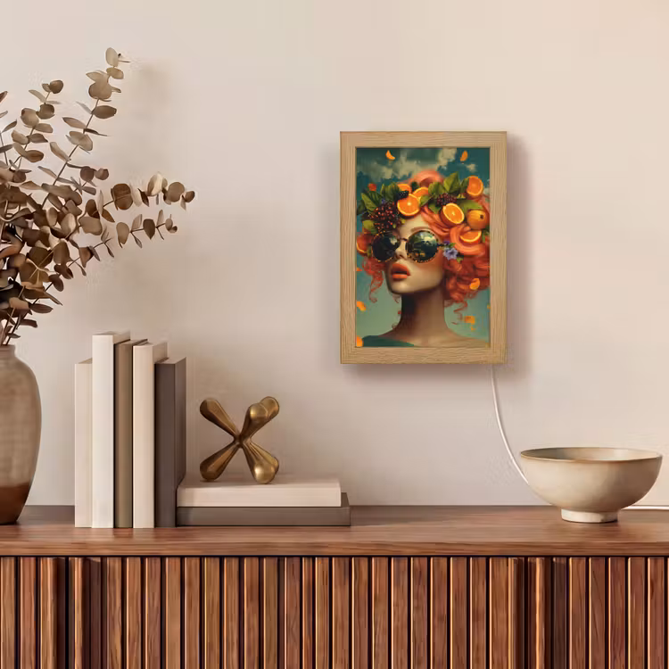 Vrouw - Sinaasappel - Bessen - Oranje Light Box met kabel (Tafellamp) klein -sfeer2