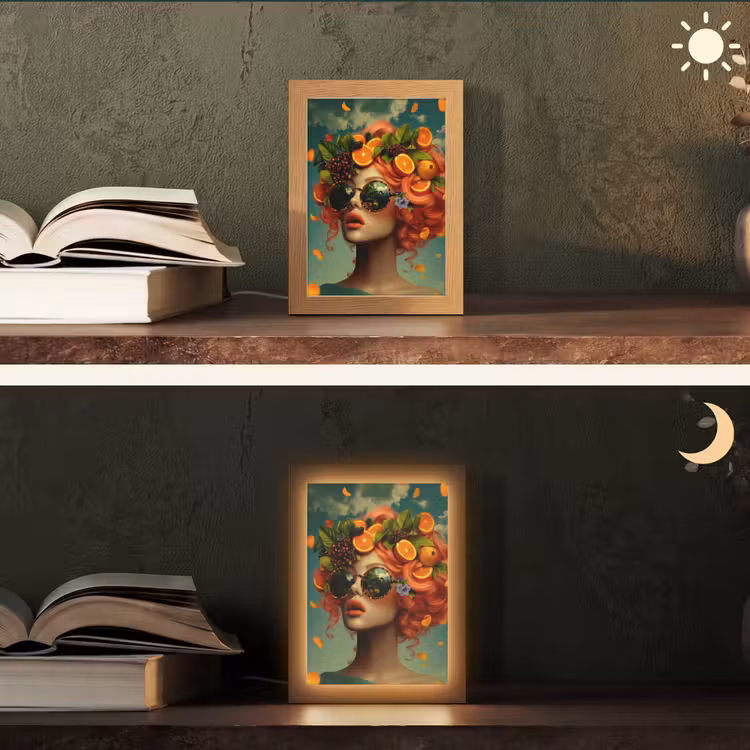 Vrouw - Sinaasappel - Bessen - Oranje Light Box met kabel (Tafellamp) klein -sfeer3