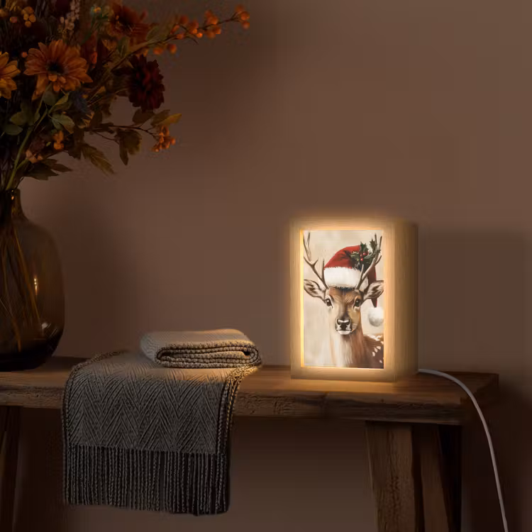 Kerst - Hert - Gewei - Rood Light Box met kabel (Tafellamp) klein -sfeer4