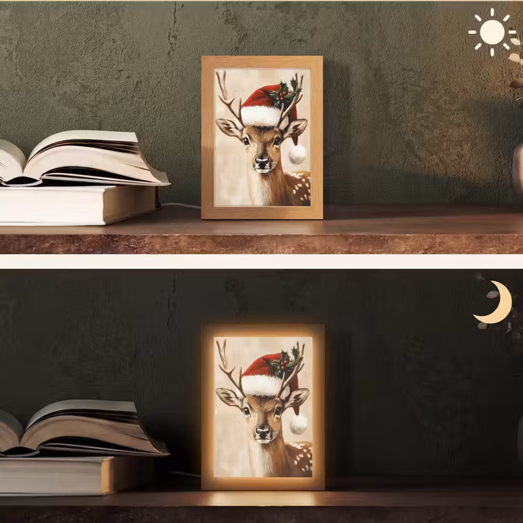 Kerst - Hert - Gewei - Rood Light Box met kabel (Tafellamp) klein -sfeer3