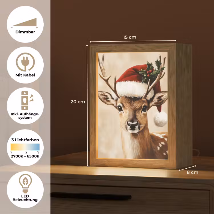 Kerst - Hert - Gewei - Rood Light Box met kabel (Tafellamp) klein -USP_DE
