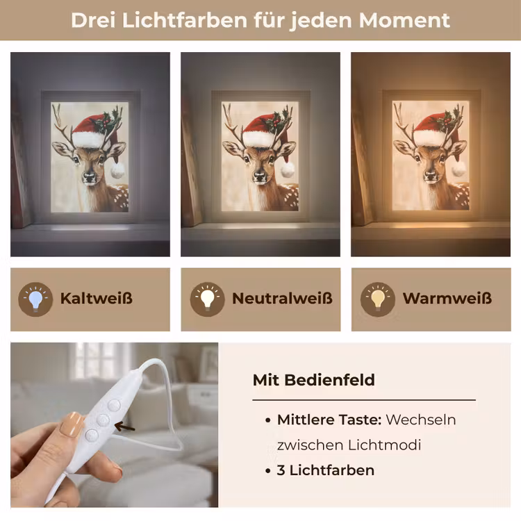 Kerst - Hert - Gewei - Rood Light Box met kabel (Tafellamp) klein -USP_lichtkleurDE