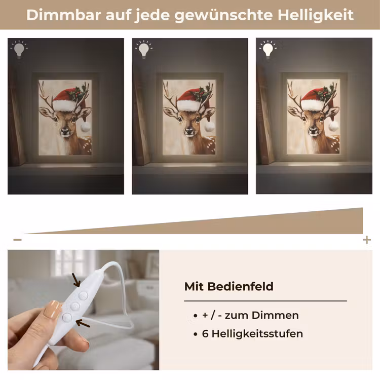 Kerst - Hert - Gewei - Rood Light Box met kabel (Tafellamp) klein -USP_dimbaarDE