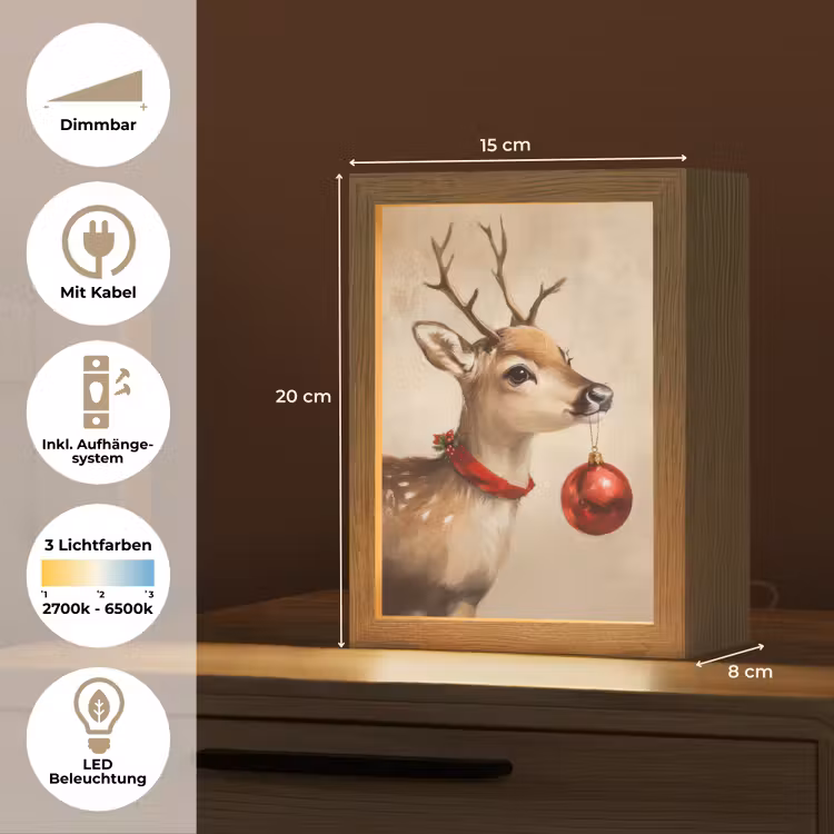Kerst - Hert - Gewei - Kerstbal - Rendier Light Box met kabel (Tafellamp) klein -USP_DE
