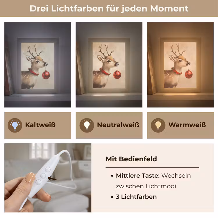 Kerst - Hert - Gewei - Kerstbal - Rendier Light Box met kabel (Tafellamp) klein -USP_lichtkleurDE