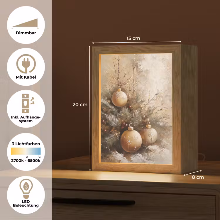 Kerst - Kerstballen - Beige - Goud Light Box met kabel (Tafellamp) klein -USP_DE