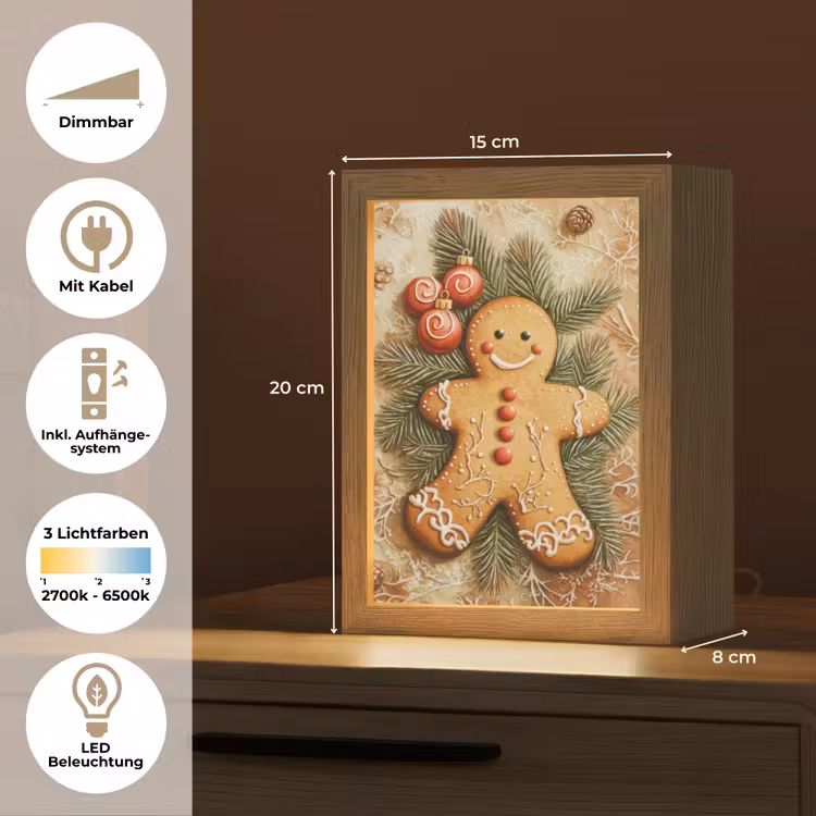 Kerstmis - Koekje - Poppetje - Speculaas Light Box met kabel (Tafellamp) klein -USP_DE