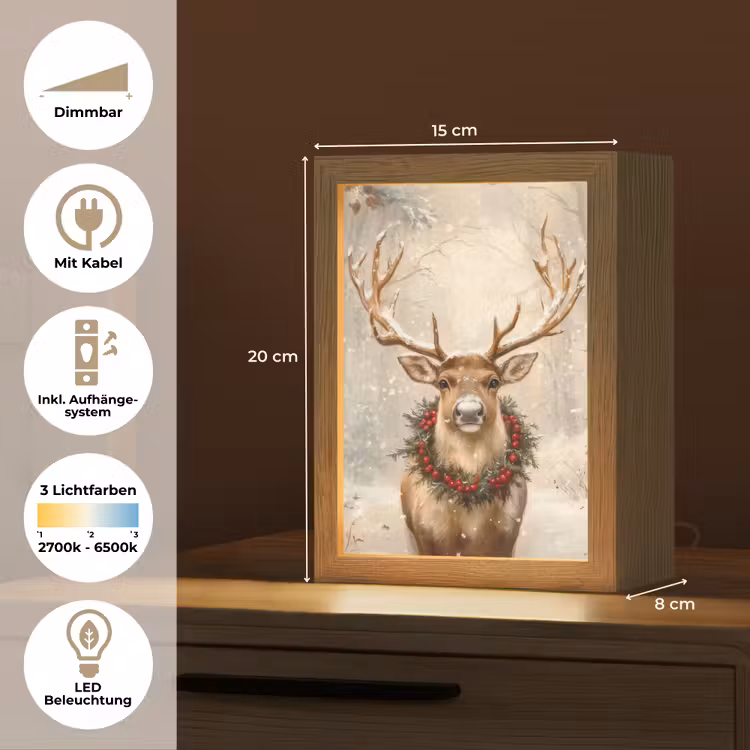 Kerst - Rendier - Winter - Krans Light Box met kabel (Tafellamp) klein -USP_DE