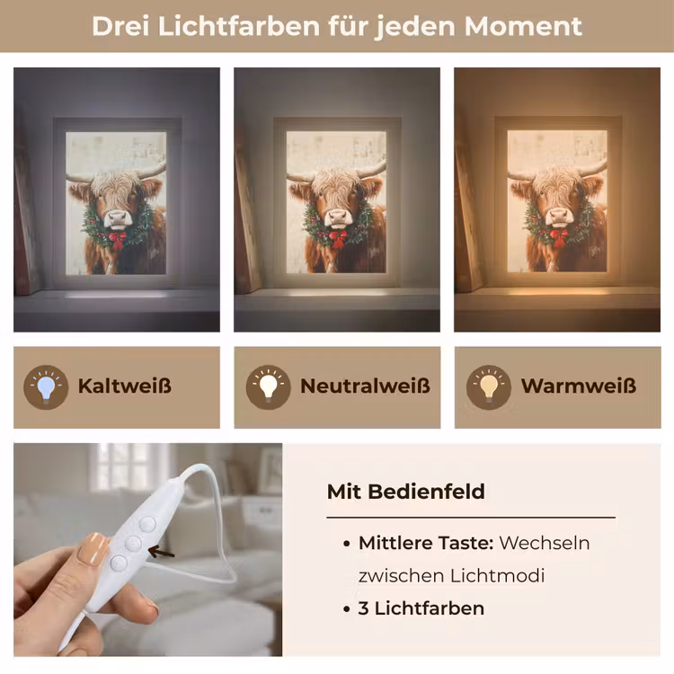 Kerst - Schotse Hooglander - Bruin - Krans Light Box met kabel (Tafellamp) klein -USP_lichtkleurDE