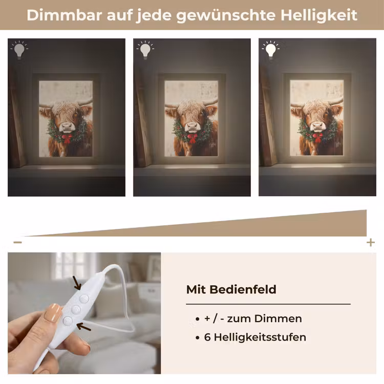 Kerst - Schotse Hooglander - Bruin - Krans Light Box met kabel (Tafellamp) klein -USP_dimbaarDE