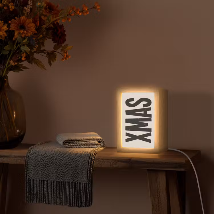 Kerst - Christmas - Japandi - Beige Light Box met kabel (Tafellamp) klein -sfeer4