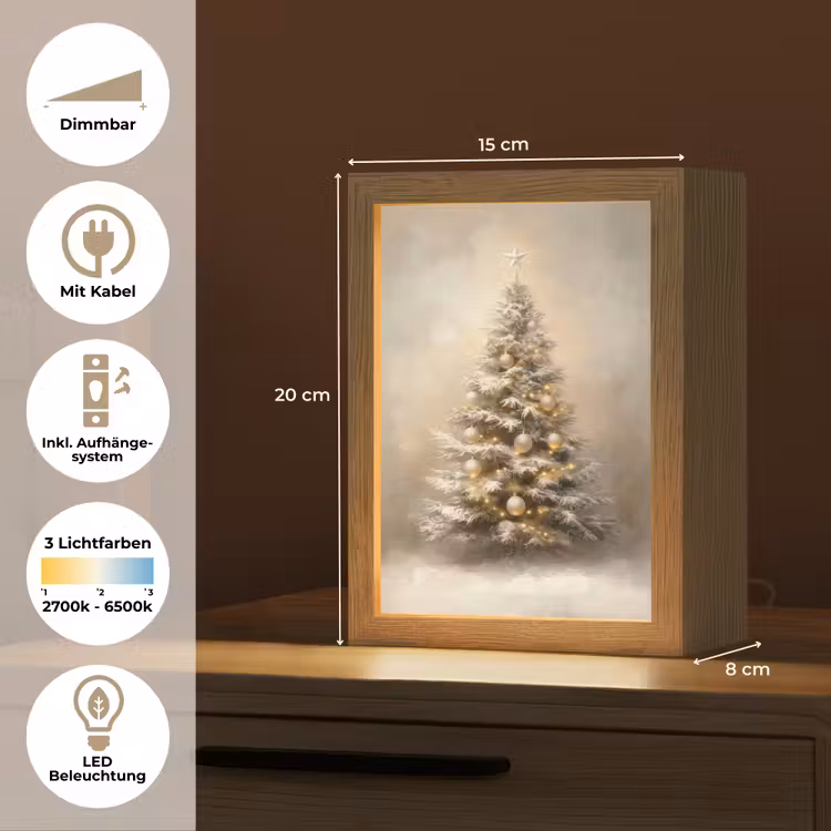 Kerst - kerstboom - Sneeuw - Art Light Box met kabel (Tafellamp) klein -USP_DE