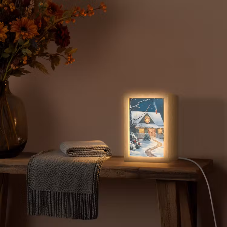 Kerst - Kerstboom - Winter - Huis - Sneeuw Light Box met kabel (Tafellamp) klein -sfeer4