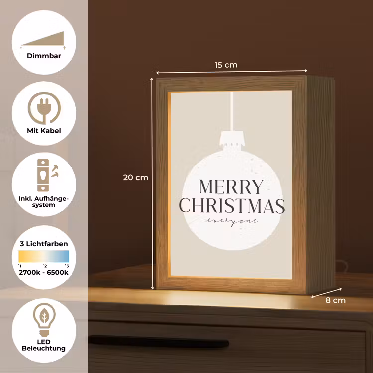 Christmas - Kerstballen - Japandi - Witte kerstballen Light Box met kabel (Tafellamp) klein -USP_DE
