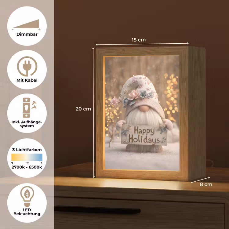 Kerst - Gnome - Bord - Kleurrijk Light Box met kabel (Tafellamp) klein -USP_DE