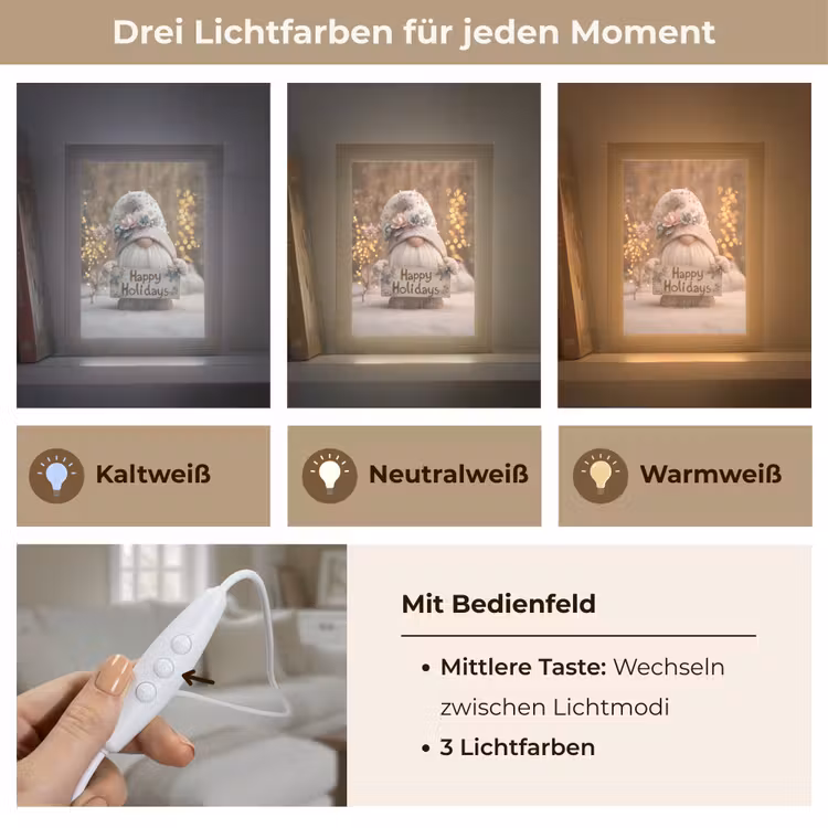 Kerst - Gnome - Bord - Kleurrijk Light Box met kabel (Tafellamp) klein -USP_lichtkleurDE