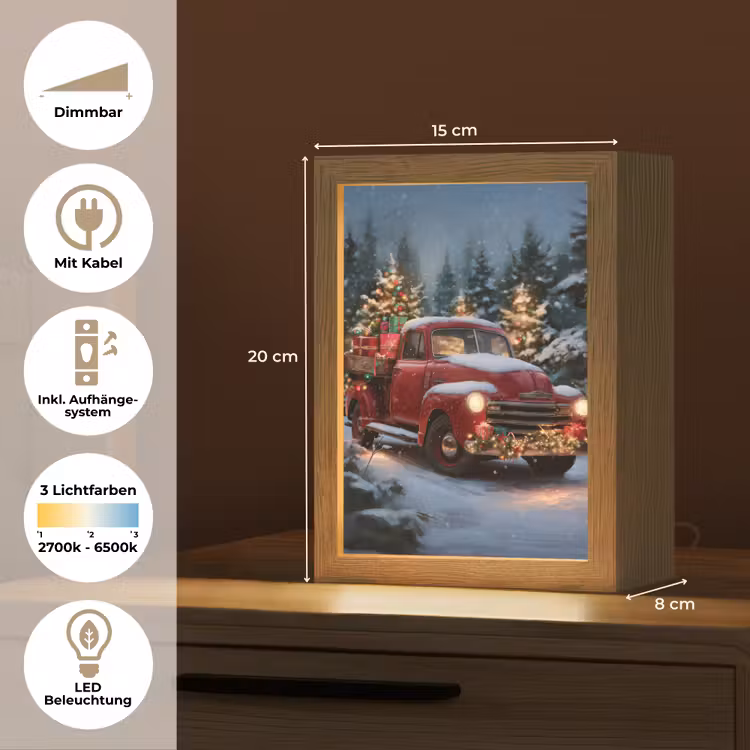 Kersttruck - Sneeuwbos - Rood Light Box met kabel (Tafellamp) klein -USP_DE