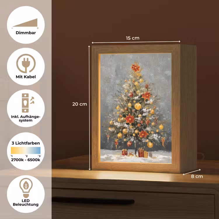 Kerstboom - Cadeaus - Rood - Goud Light Box met kabel (Tafellamp) klein -USP_DE