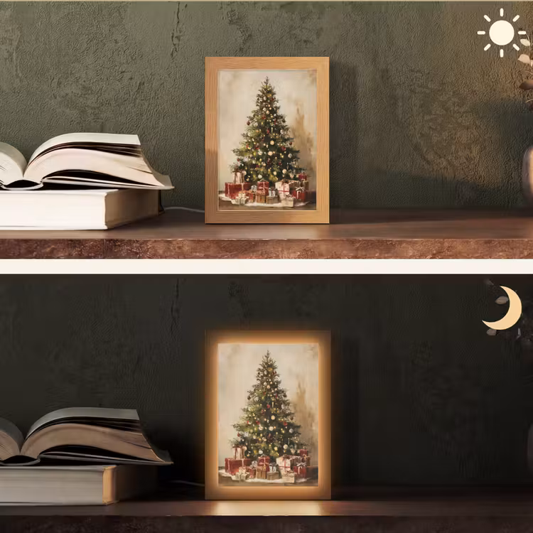 Kerstboom - Versierd - Kleurrijk Light Box met kabel (Tafellamp) klein -sfeer3