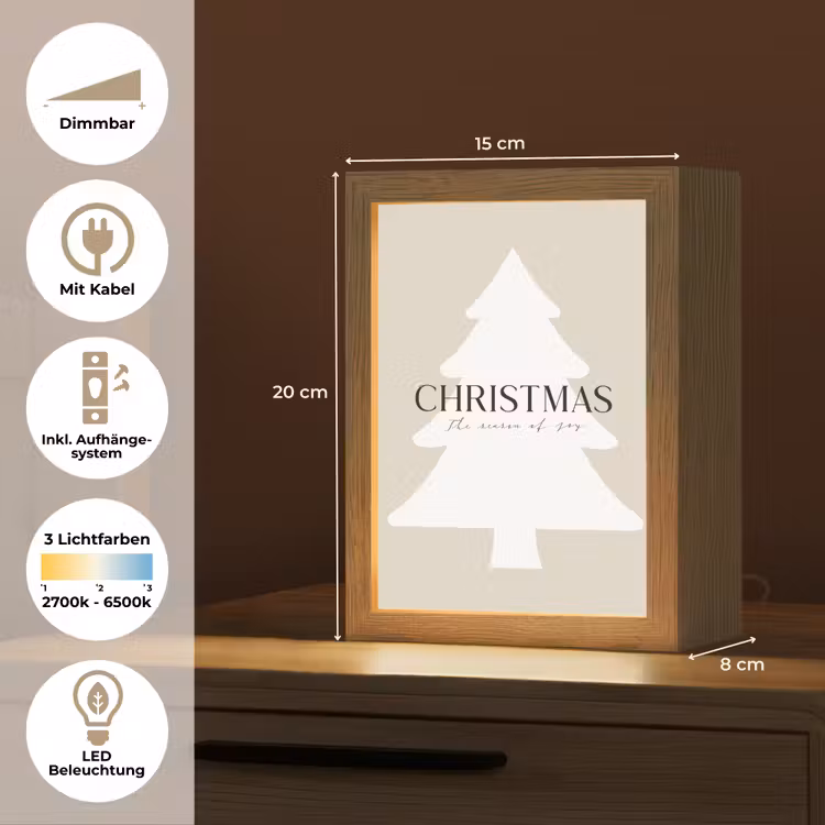 Kerstboom - Japandi - Christmas - Beige Light Box met kabel (Tafellamp) klein -USP_DE