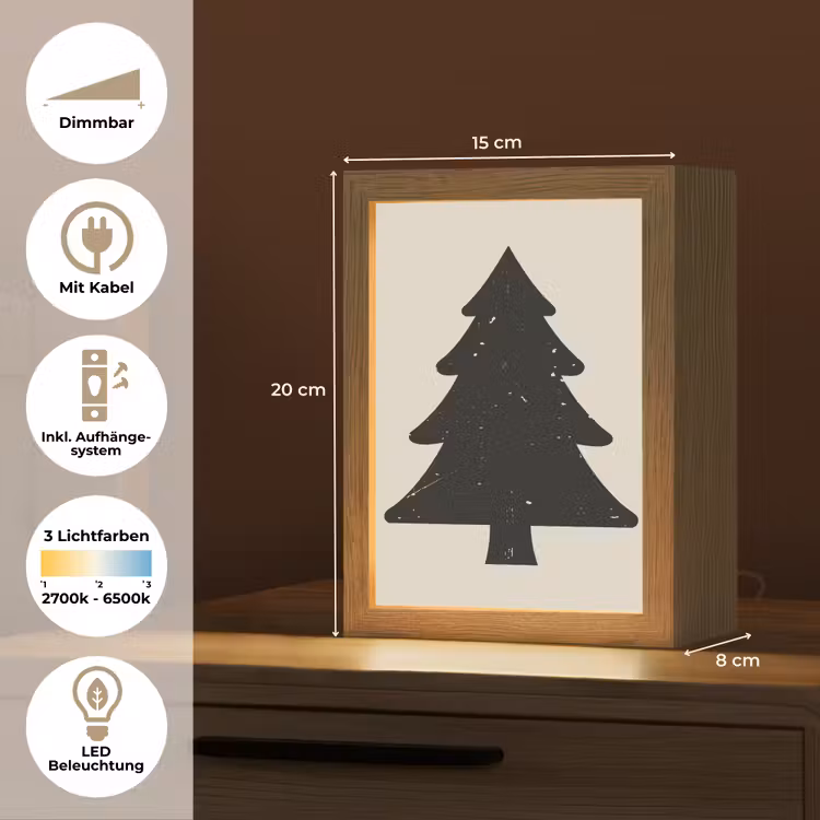 Kerstboom - Zwarte kerstboom - Boom - Japandi Light Box met kabel (Tafellamp) klein -USP_DE