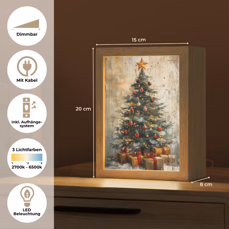 Kerstboom - Vintage - Kerst - Cadeau Light Box met kabel (Tafellamp) klein -USP_DE