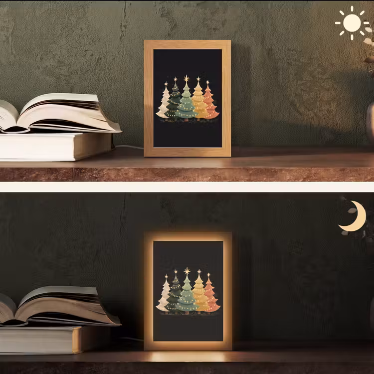 Kerstbomen - Kleurrijk - Lichtjes - Ster Light Box met kabel (Tafellamp) klein -sfeer3