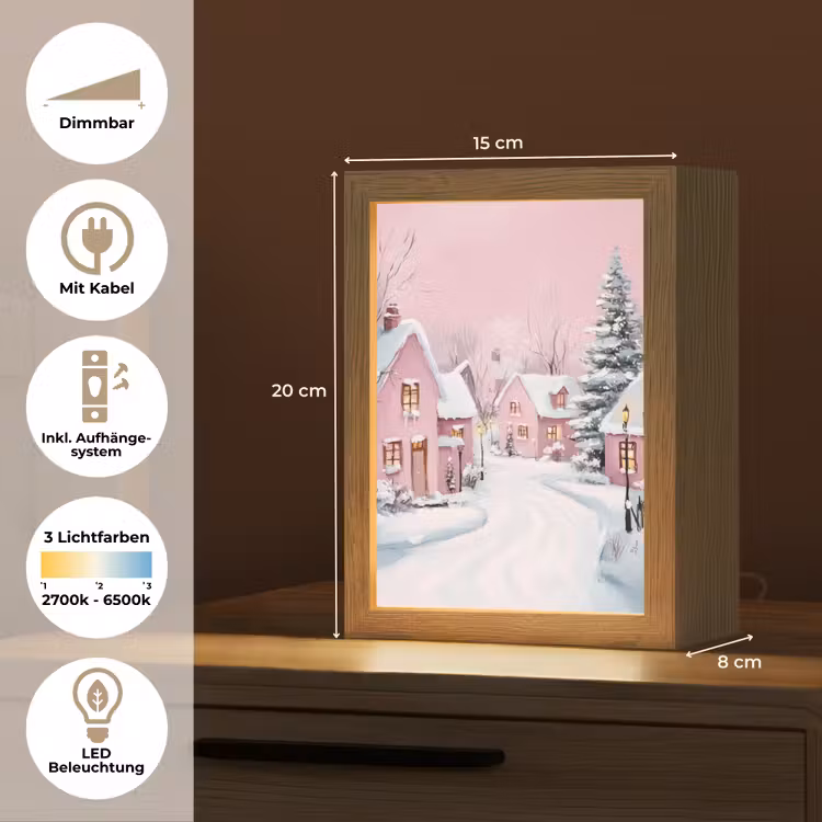 Kerstdorp - Roze - Winter - Sneeuw - Huizen Light Box met kabel (Tafellamp) klein -USP_DE