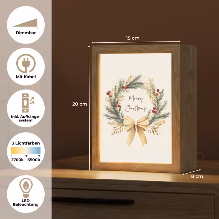 Kerstkrans - Kerst - Goud - Beige Light Box met kabel (Tafellamp) klein -USP_DE