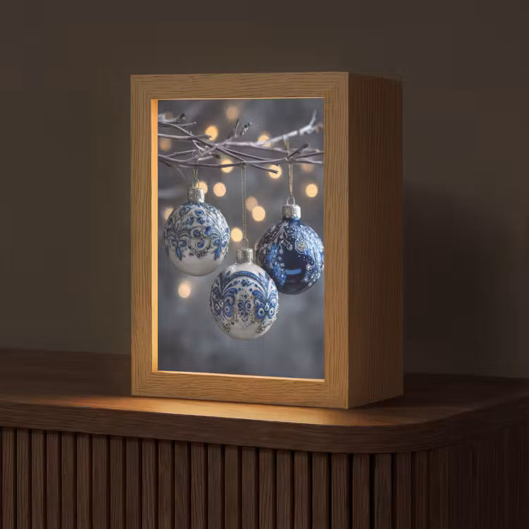 Kerstbal - Versierd - Blauw Light Box met kabel (Tafellamp) klein -z3d_website
