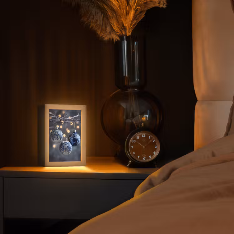 Kerstbal - Versierd - Blauw Light Box met kabel (Tafellamp) klein -sfeer1