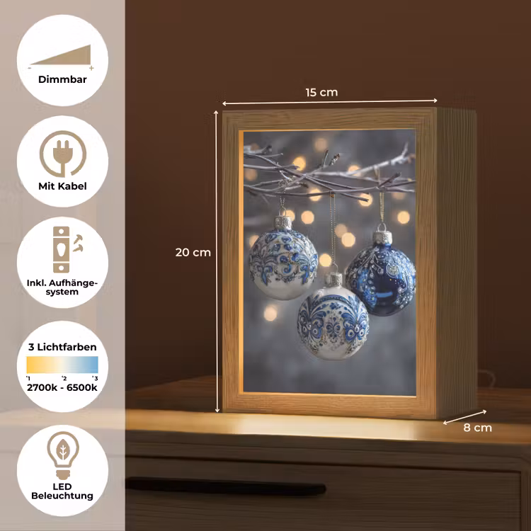 Kerstbal - Versierd - Blauw Light Box met kabel (Tafellamp) klein -USP_DE