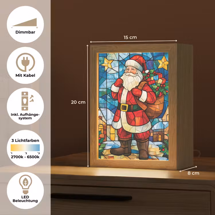 Kerstman - Glas - Kleurrijk Light Box met kabel (Tafellamp) klein -USP_DE