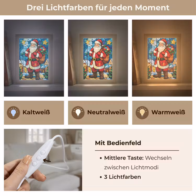 Kerstman - Glas - Kleurrijk Light Box met kabel (Tafellamp) klein -USP_lichtkleurDE