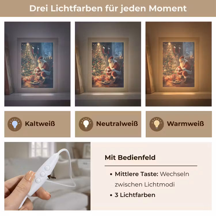 Kerstman - Haard - Donker Light Box met kabel (Tafellamp) klein -USP_lichtkleurDE