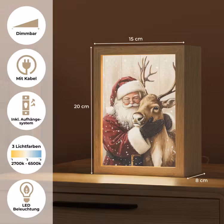 Kerstman - Rendier - Sneeuw - Kleurrijk Light Box met kabel (Tafellamp) klein -USP_DE