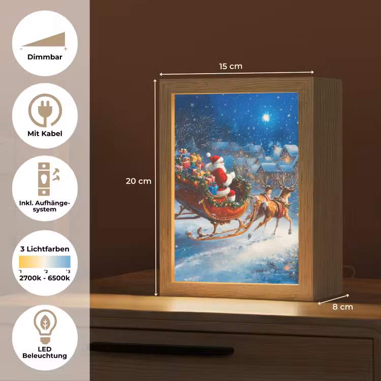 Kerstman - Rendier - Kerst - Sneeuw Light Box met kabel (Tafellamp) klein -USP_DE