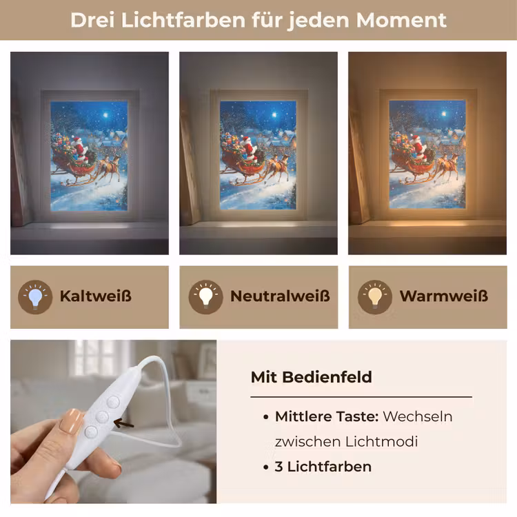 Kerstman - Rendier - Kerst - Sneeuw Light Box met kabel (Tafellamp) klein -USP_lichtkleurDE