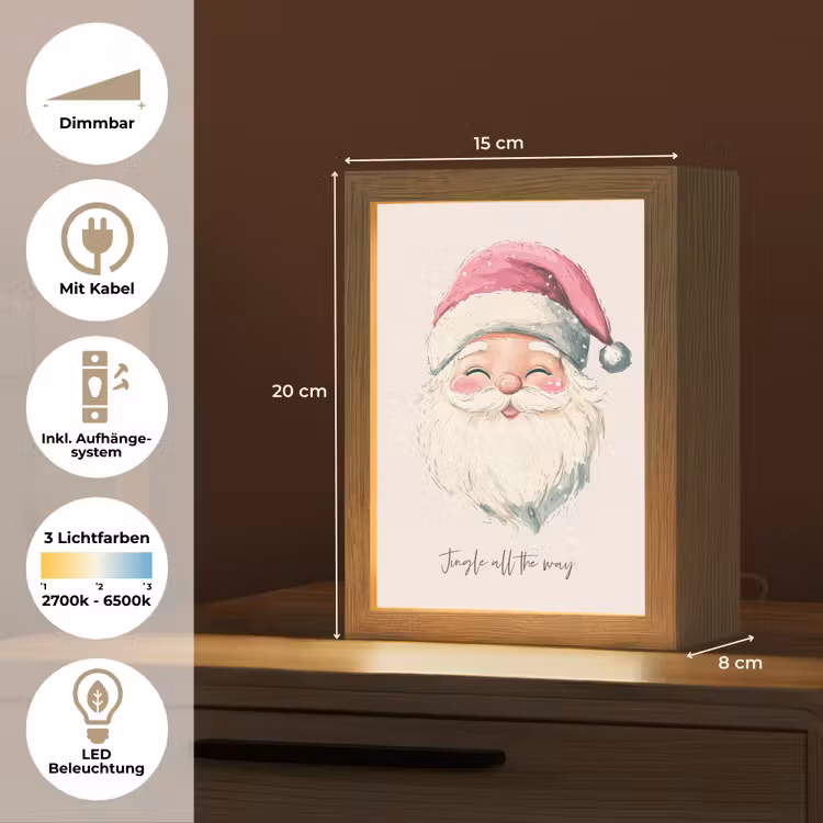 Kerstman - Kerst - Quote - Beige Light Box met kabel (Tafellamp) klein -USP_DE