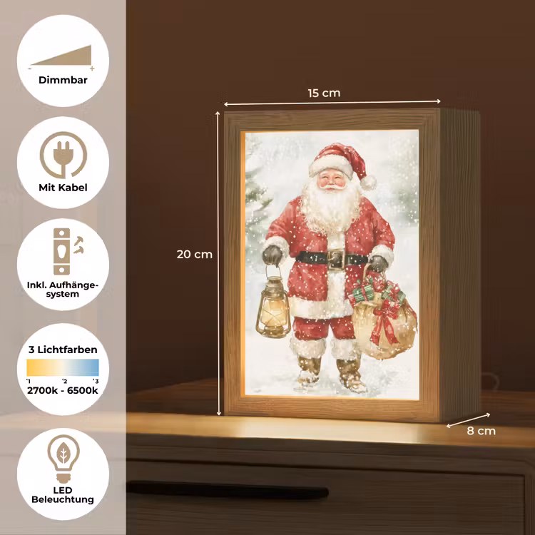 Kerstman- Winter - Sneeuw - Wit - Rood Light Box met kabel (Tafellamp) klein -USP_DE