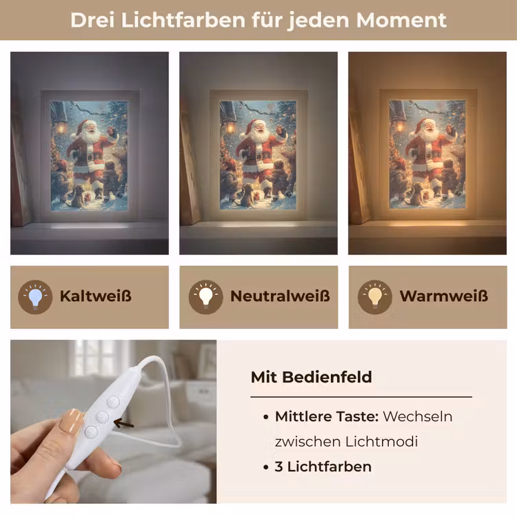 Kerstvreugde - Sneeuw - Kleurrijk Light Box met kabel (Tafellamp) klein -USP_lichtkleurDE
