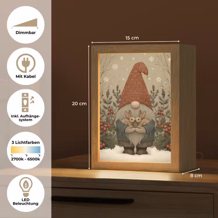 Kerstgnome - Konijntjes - Kleurrijk Light Box met kabel (Tafellamp) klein -USP_DE