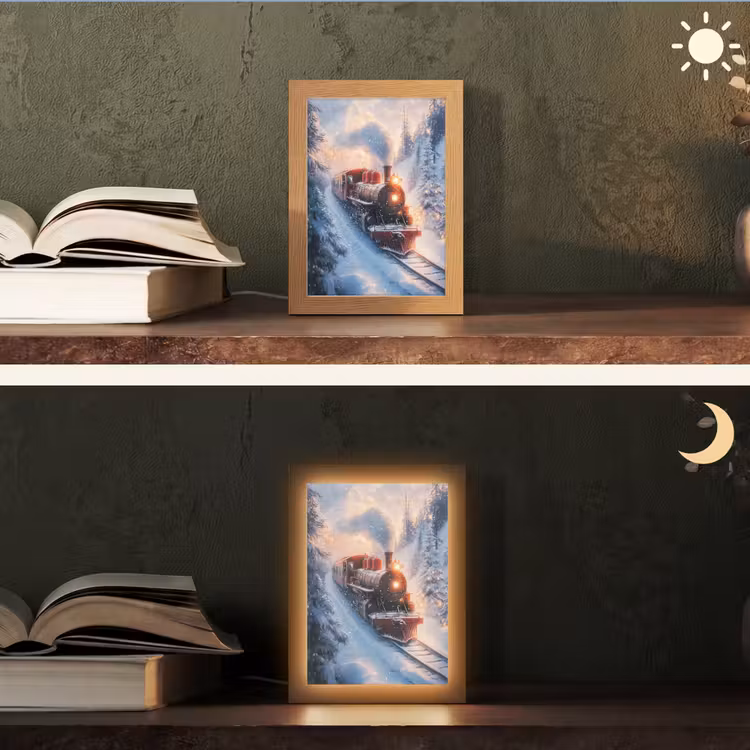 Kersttrein - Sneeuw - Winter - Kerst Light Box met kabel (Tafellamp) klein -sfeer3