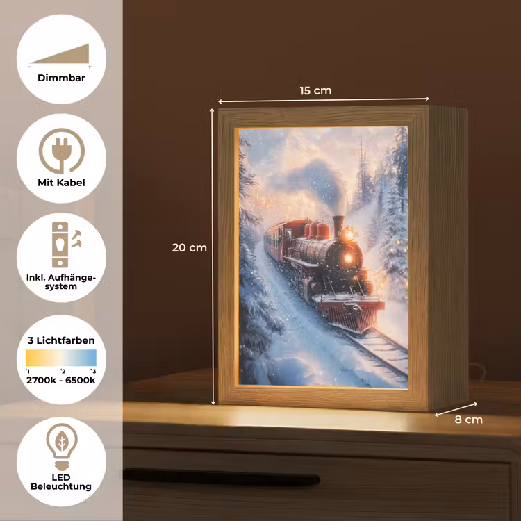 Kersttrein - Sneeuw - Winter - Kerst Light Box met kabel (Tafellamp) klein -USP_DE