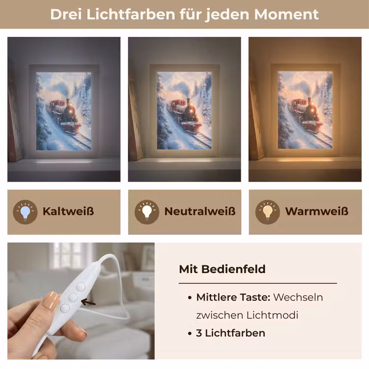 Kersttrein - Sneeuw - Winter - Kerst Light Box met kabel (Tafellamp) klein -USP_lichtkleurDE