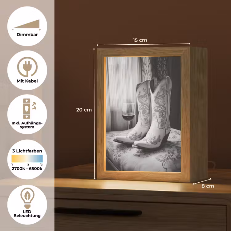 Wijn - Cowboylaarzen - Raamlicht - Wit Light Box met kabel (Tafellamp) klein -USP_DE