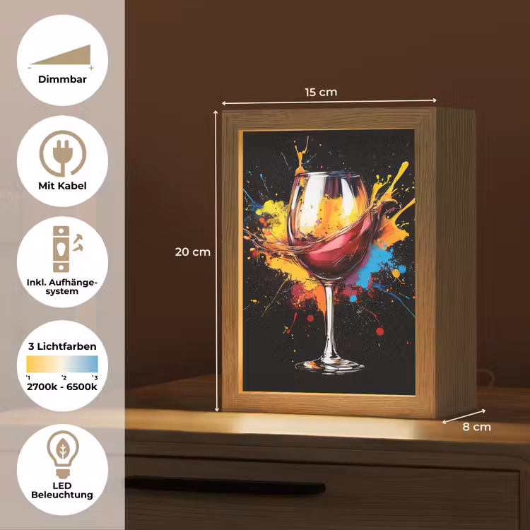 Wijn - Glas - Graffiti - Borrel - Rood - Verf Light Box met kabel (Tafellamp) klein -USP_DE
