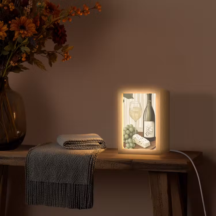 Wijn - Druiven - Kaas - Bladeren Light Box met kabel (Tafellamp) klein -sfeer4