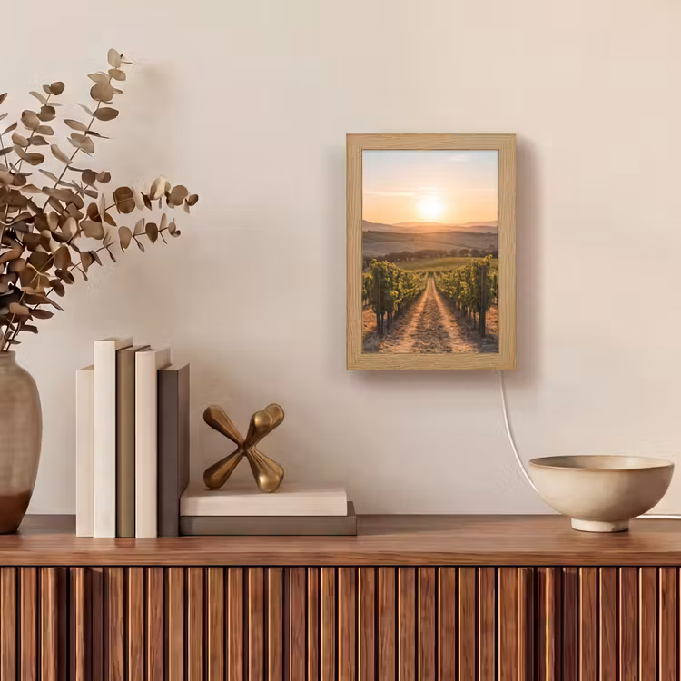 Wijngaard - Zonsondergang - Landschap Light Box met kabel (Tafellamp) klein -sfeer2