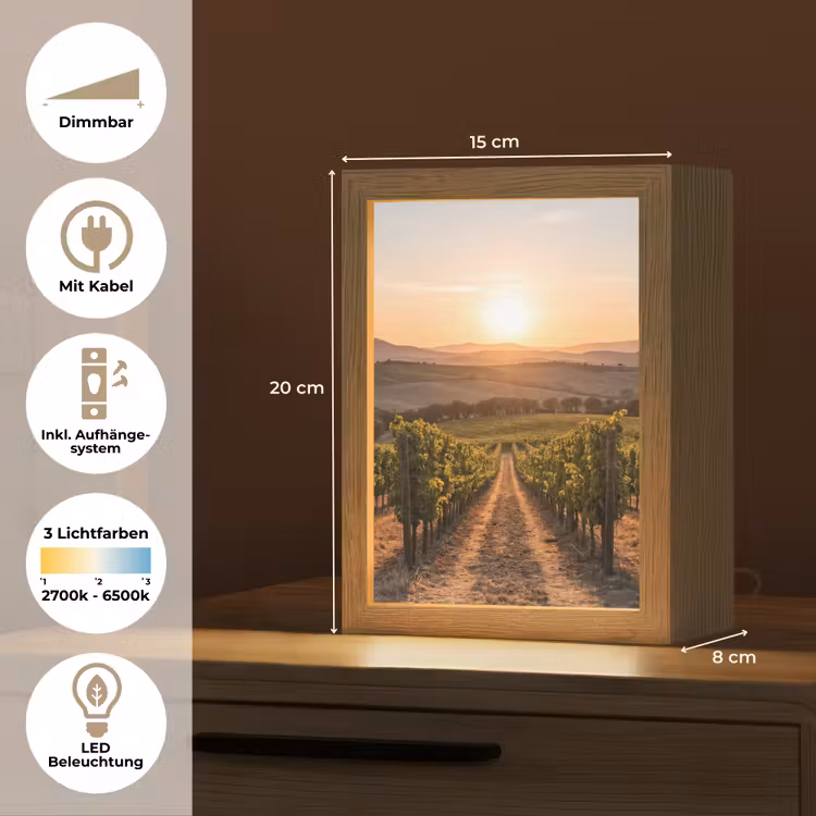 Wijngaard - Zonsondergang - Landschap Light Box met kabel (Tafellamp) klein -USP_DE